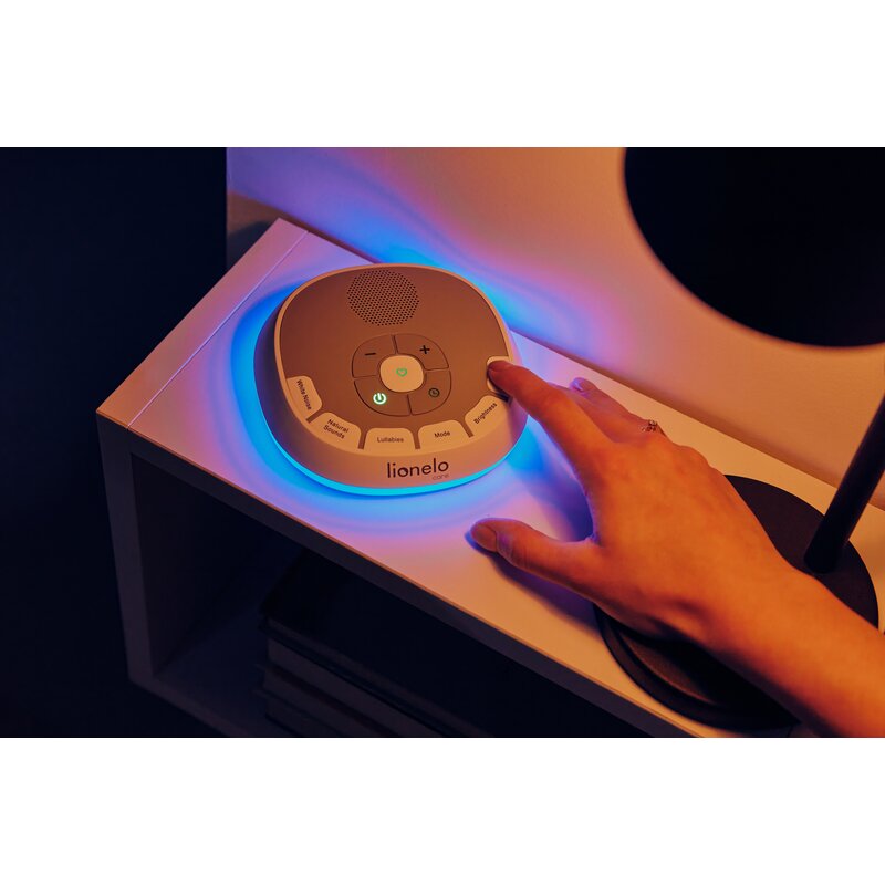 Lampa de veghe, Lionelo, BabyNap, 2 in 1, Wireless, Cu sunete si melodii de leagan, Cu 11 culori si 3 niveluri de luminozitate, Cu functie de redare si inregistrare batai inima, Alb - gogobaby.ro