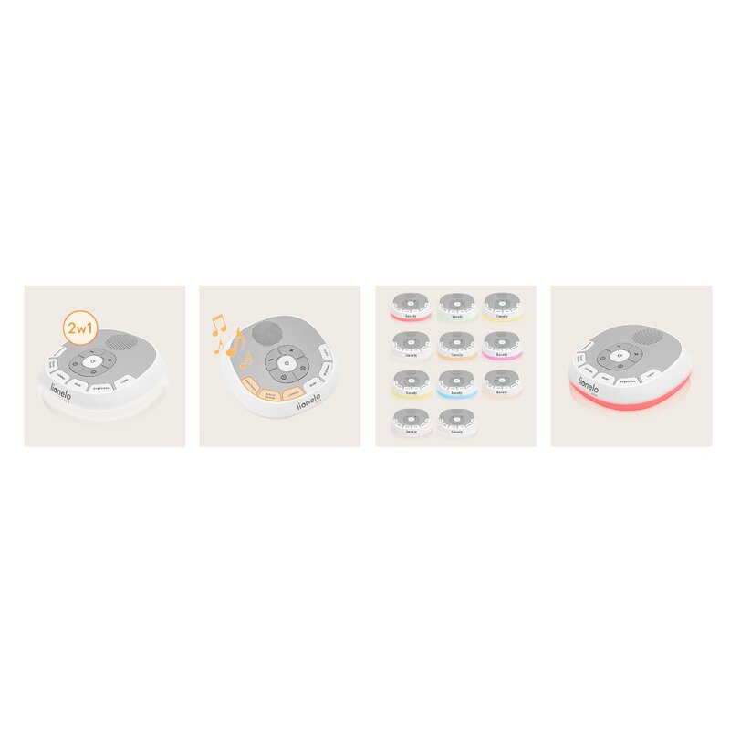 Lampa de veghe, Lionelo, BabyNap, 2 in 1, Wireless, Cu sunete si melodii de leagan, Cu 11 culori si 3 niveluri de luminozitate, Cu functie de redare si inregistrare batai inima, Alb - gogobaby.ro