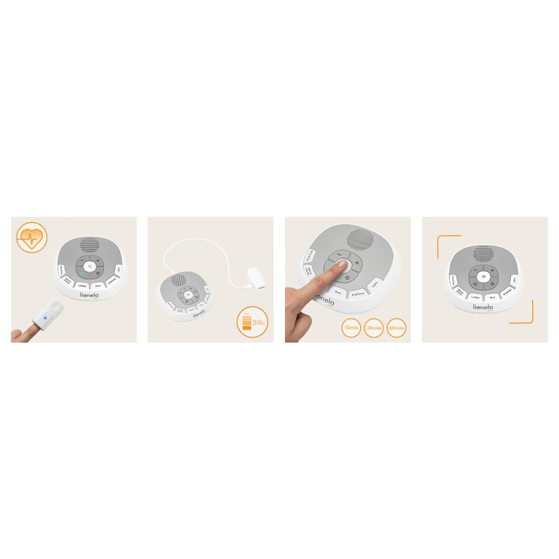 Lampa de veghe, Lionelo, BabyNap, 2 in 1, Wireless, Cu sunete si melodii de leagan, Cu 11 culori si 3 niveluri de luminozitate, Cu functie de redare si inregistrare batai inima, Alb - gogobaby.ro
