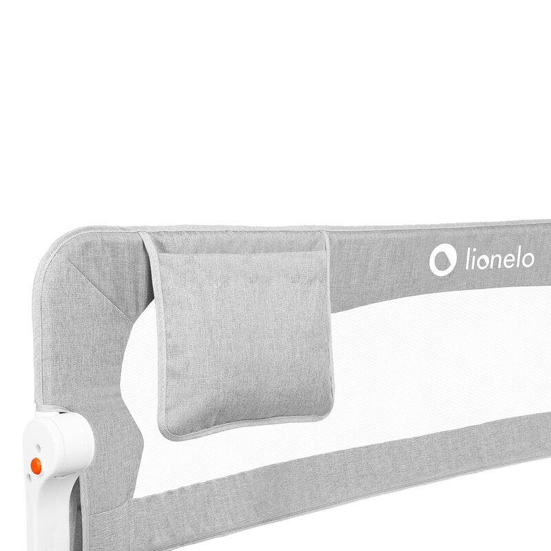 Protectie laterala pat, Lionelo, Eva, Cu buzunar accesorii, 150x35 cm, Conform cu standardul european de securitate BS7072, Gri - gogobaby.ro