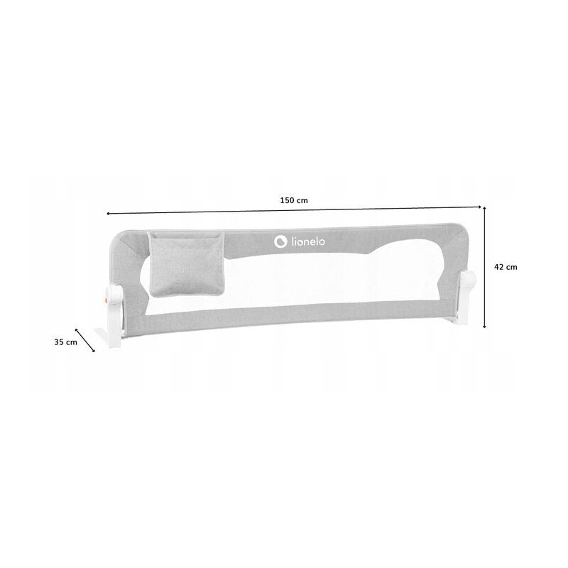 Protectie laterala pat, Lionelo, Eva, Cu buzunar accesorii, 150x35 cm, Conform cu standardul european de securitate BS7072, Gri - gogobaby.ro