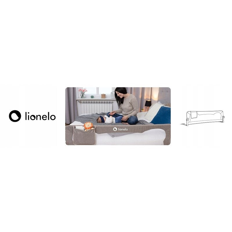 Protectie laterala pat, Lionelo, Eva, Cu buzunar accesorii, 150x35 cm, Conform cu standardul european de securitate BS7072, Gri - gogobaby.ro