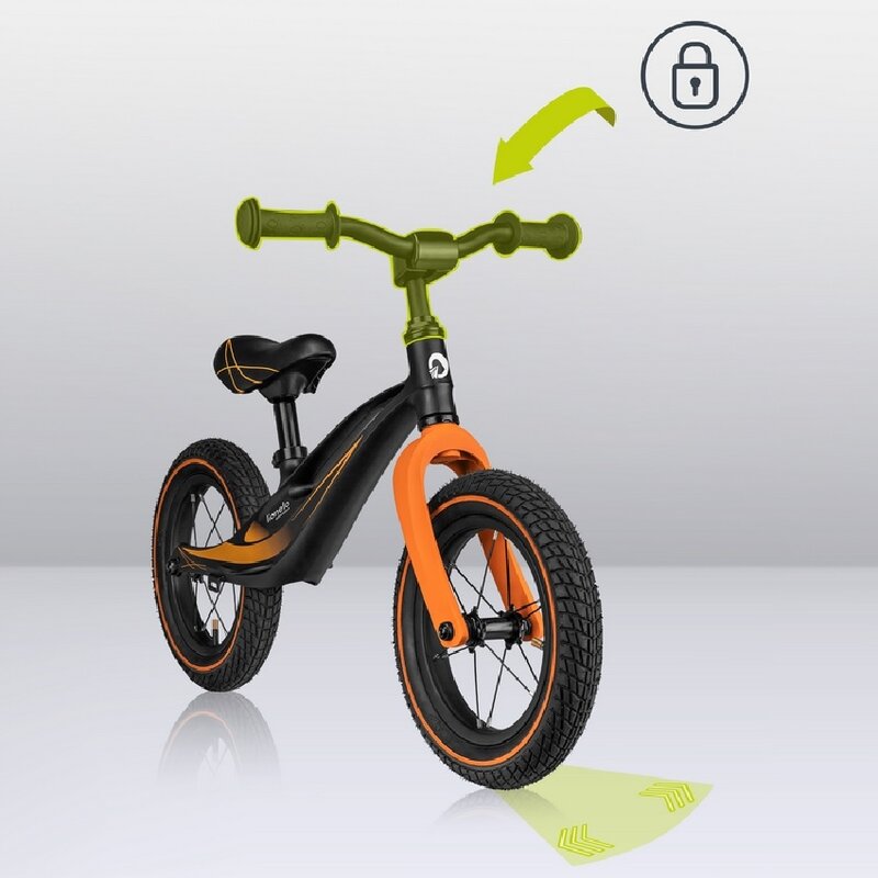 Bicicleta fara pedale, Lionelo, Bart Air, Usoara, Cu roti gonflabile, Cu cadru din magneziu, Cu ghidon si sa reglabile, Greutate 3.8 Kg, 12 inch, Conform cu standardul european de securitate EN71, Negru