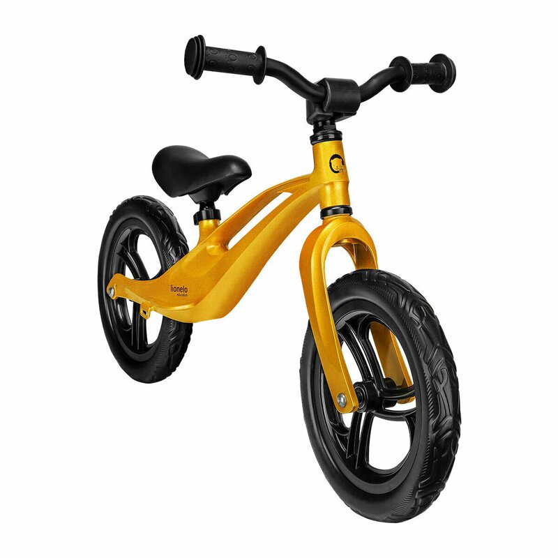 Bicicleta fara pedale, Lionelo, Bart, Usoara, Cu cadru din magneziu, Cu ghidon si sa reglabile, Greutate 3 Kg, 12 inch, Conform cu standardul european de securitate EN71, Auriu - gogobaby.ro
