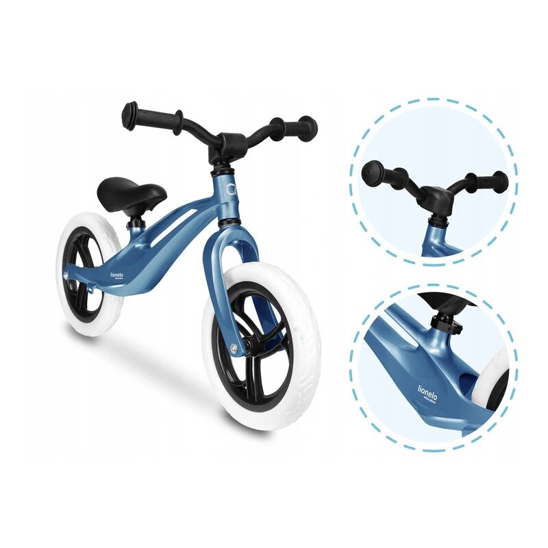 Bicicleta fara pedale, Lionelo, Bart, Usoara, Cu cadru din magneziu, Cu ghidon si sa reglabile, Greutate 3 Kg, 12 inch, Conform cu standardul european de securitate EN71, Sky Blue - gogobaby.ro