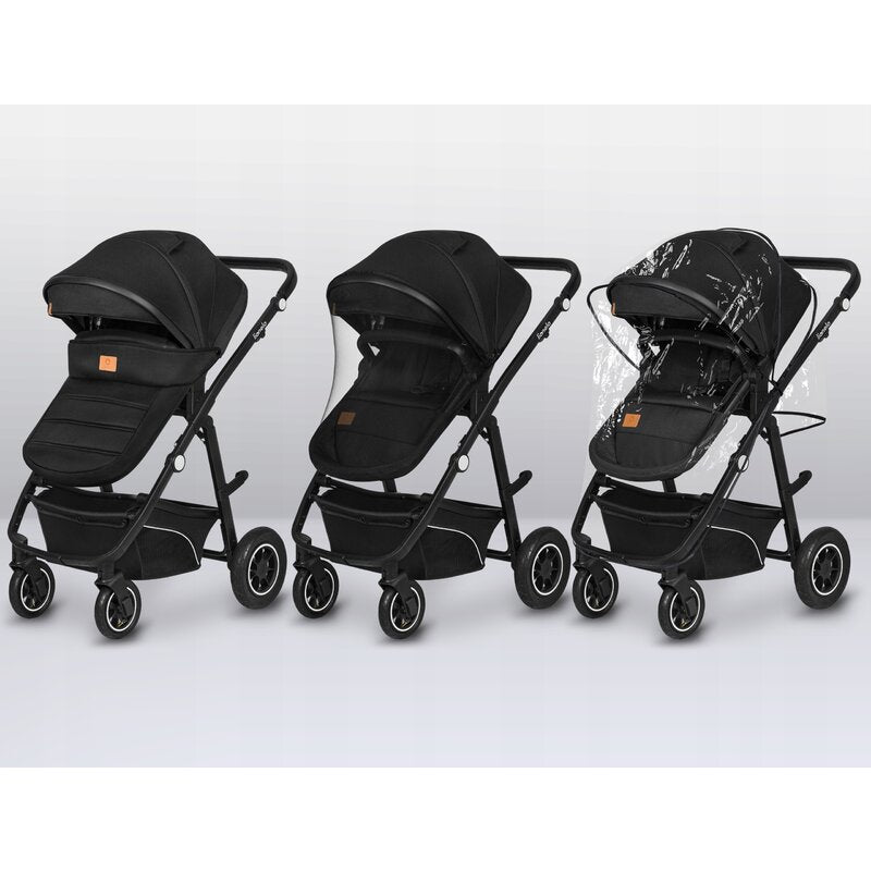 Carucior 3 in 1, Lionelo, Bianka, Transformabil, Cadru aluminiu, Cu landou si salteluta moale, Cu scoica auto testata ADAC, Cu multiple accesorii, Sustine 22 kg, 0 luni+, EN1466:2014+AC:2015, EN1888, Negru - gogobaby.ro