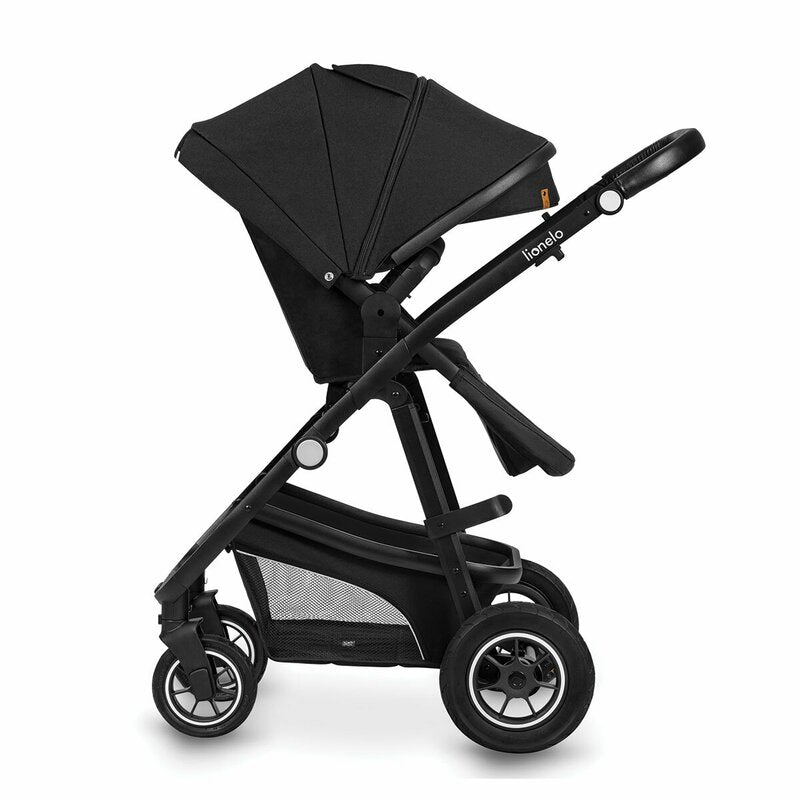 Carucior 3 in 1, Lionelo, Bianka, Transformabil, Cadru aluminiu, Cu landou si salteluta moale, Cu scoica auto testata ADAC, Cu multiple accesorii, Sustine 22 kg, 0 luni+, EN1466:2014+AC:2015, EN1888, Negru - gogobaby.ro