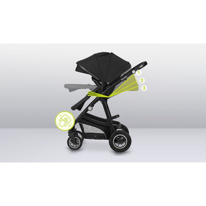 Carucior 3 in 1, Lionelo, Bianka, Transformabil, Cadru aluminiu, Cu landou si salteluta moale, Cu scoica auto testata ADAC, Cu multiple accesorii, Sustine 22 kg, 0 luni+, EN1466:2014+AC:2015, EN1888, Negru - gogobaby.ro