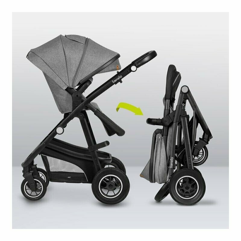 Carucior 3 in 1, Lionelo, Bianka, Transformabil, Cadru aluminiu, Cu landou si salteluta moale, Cu scoica auto testata ADAC, Cu multiple accesorii, Sustine 22 kg, 0 luni+, EN1466:2014+AC:2015, EN1888, Gri - gogobaby.ro