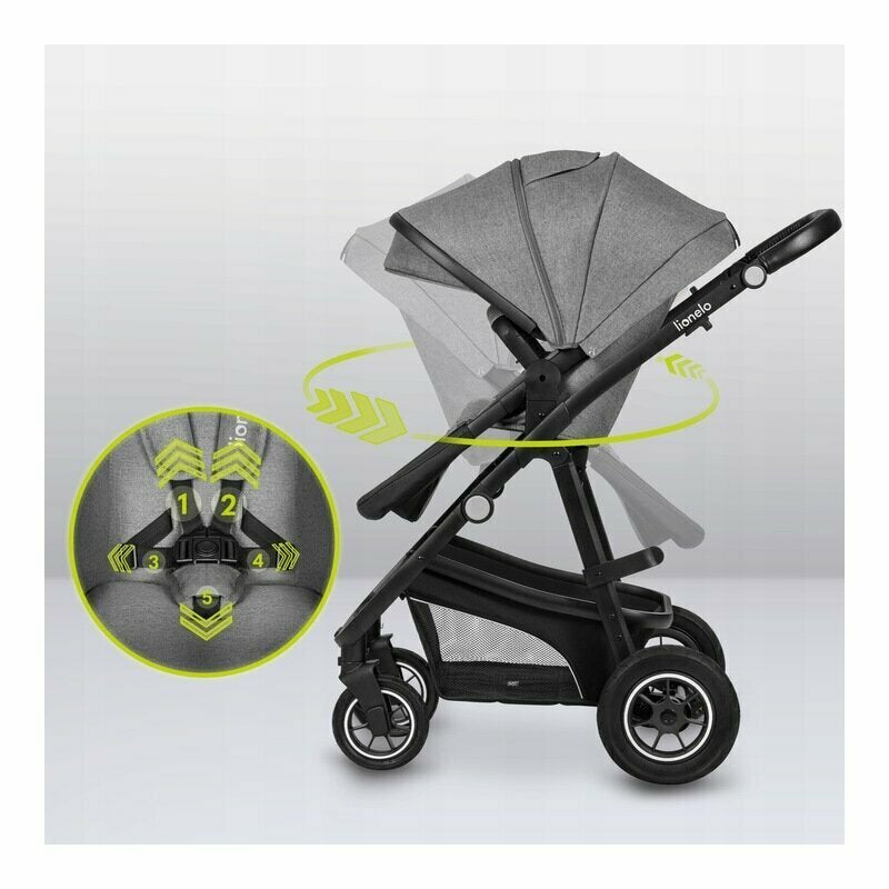 Carucior 3 in 1, Lionelo, Bianka, Transformabil, Cadru aluminiu, Cu landou si salteluta moale, Cu scoica auto testata ADAC, Cu multiple accesorii, Sustine 22 kg, 0 luni+, EN1466:2014+AC:2015, EN1888, Gri - gogobaby.ro