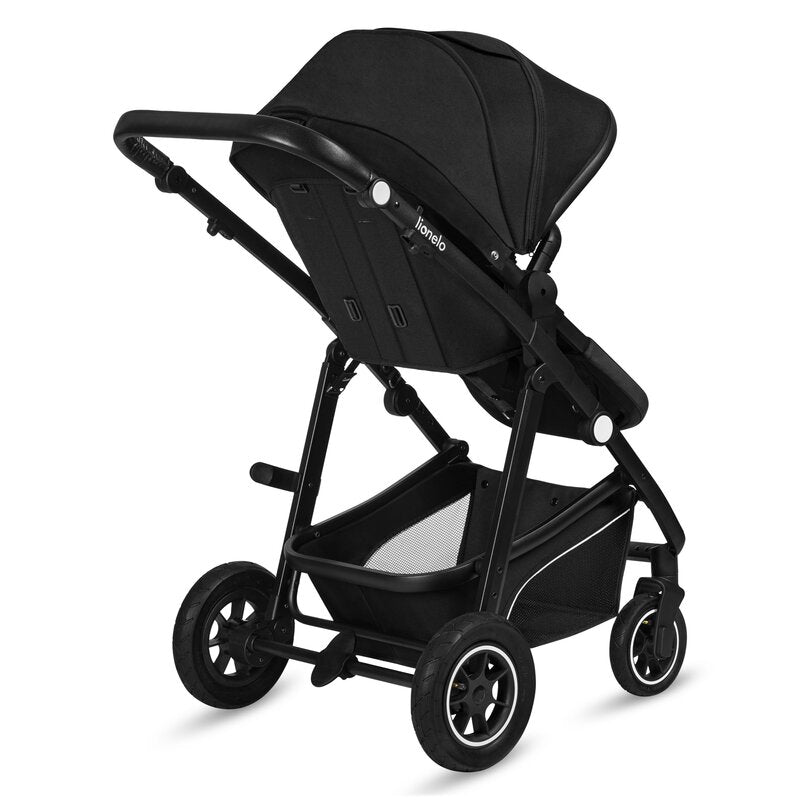 Carucior 3 in 1, Lionelo, Bianka, Transformabil, Cadru aluminiu, Cu landou si salteluta moale, Cu scoica auto, Cu multiple accesorii, Sustine 22 kg, 0 luni+, EN1466:2014+AC:2015, EN1888, Negru