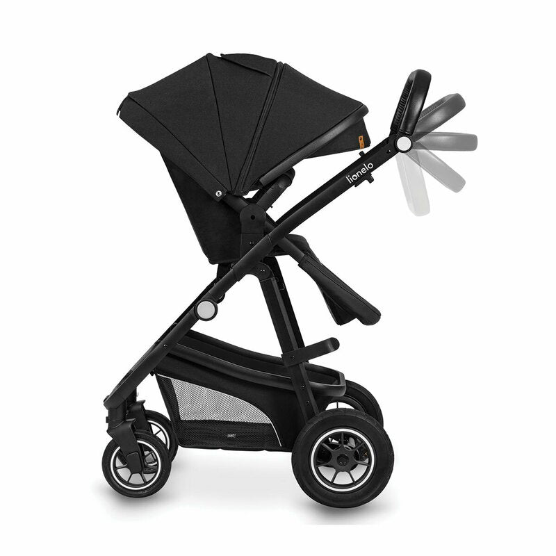 Carucior 3 in 1, Lionelo, Bianka, Transformabil, Cadru aluminiu, Cu landou si salteluta moale, Cu scoica auto testata ADAC, Cu multiple accesorii, Sustine 22 kg, 0 luni+, EN1466:2014+AC:2015, EN1888, Negru - gogobaby.ro