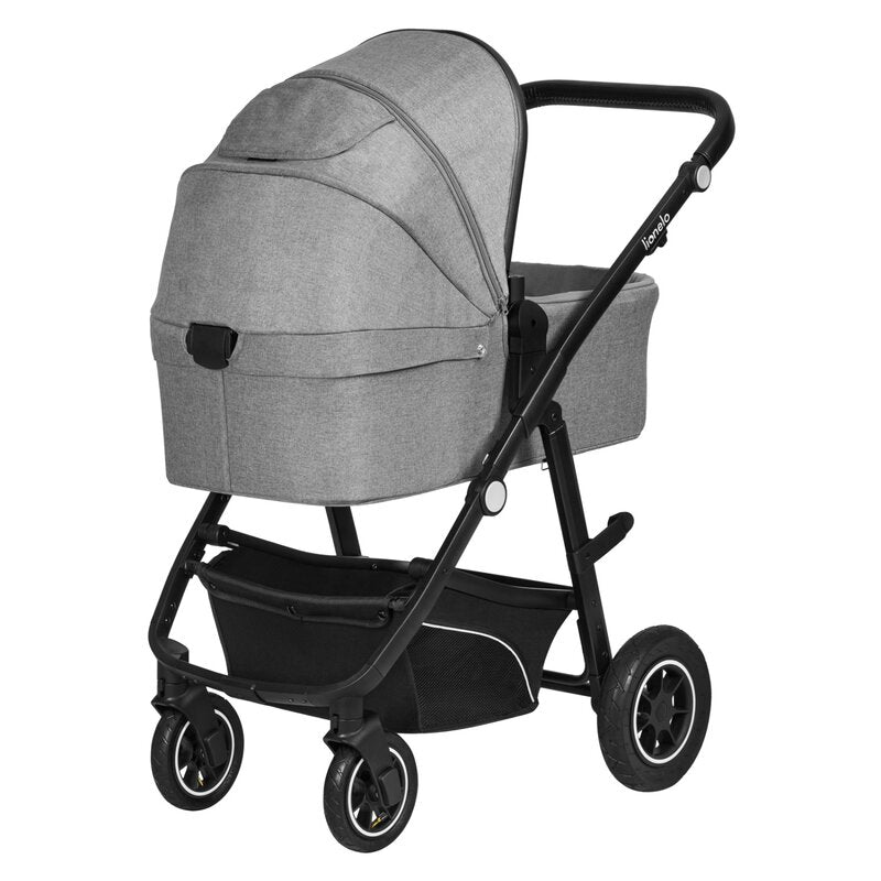 Carucior 3 in 1, Lionelo, Bianka, Transformabil, Cadru aluminiu, Cu landou si salteluta moale, Cu scoica auto testata ADAC, Cu multiple accesorii, Sustine 22 kg, 0 luni+, EN1466:2014+AC:2015, EN1888, Gri - gogobaby.ro