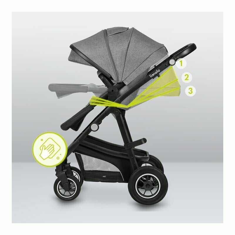 Carucior 3 in 1, Lionelo, Bianka, Transformabil, Cadru aluminiu, Cu landou si salteluta moale, Cu scoica auto testata ADAC, Cu multiple accesorii, Sustine 22 kg, 0 luni+, EN1466:2014+AC:2015, EN1888, Gri - gogobaby.ro