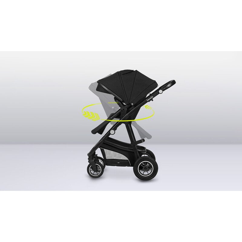 Carucior 3 in 1, Lionelo, Bianka, Transformabil, Cadru aluminiu, Cu landou si salteluta moale, Cu scoica auto testata ADAC, Cu multiple accesorii, Sustine 22 kg, 0 luni+, EN1466:2014+AC:2015, EN1888, Negru - gogobaby.ro
