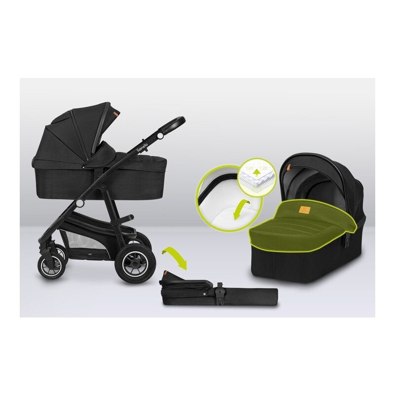 Carucior 3 in 1, Lionelo, Bianka, Transformabil, Cadru aluminiu, Cu landou si salteluta moale, Cu scoica auto testata ADAC, Cu multiple accesorii, Sustine 22 kg, 0 luni+, EN1466:2014+AC:2015, EN1888, Negru - gogobaby.ro