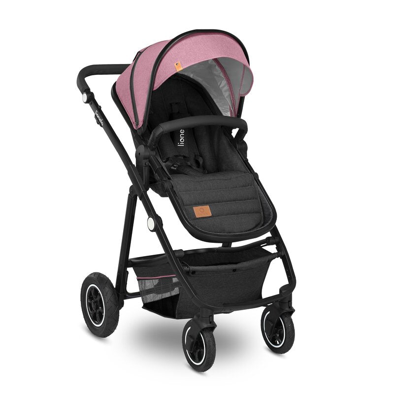 Carucior 2 in 1, Lionelo, Amber, Cadru aluminiu, Cu landou intarit si salteluta moale, Reversibil, Maner ajustabil, Huse pentru picioare, ploaie, Plasa de tantari, Geanta parinti, Pana la 22 kg, EN1888-1, EN1888-2, EN1466, Roz - gogobaby.ro