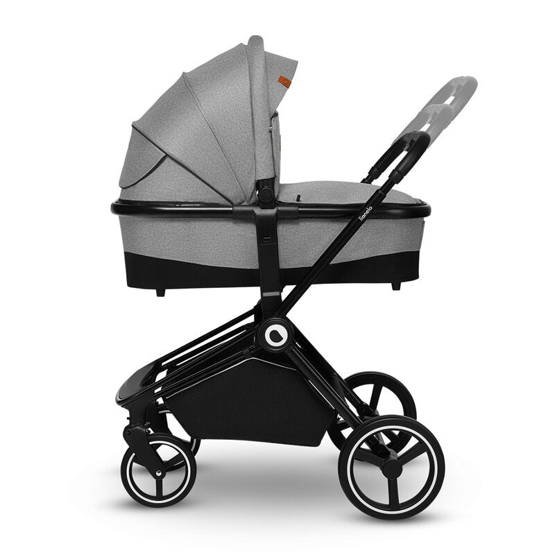 Carucior 2 in 1, Lionelo, Mika, Cadru din aluminiu, Cu landou intarit si salteluta moale, Reversibil, Maner ajustabil, Plasa de tantari, Husa de ploaie, de picioare, 22 kg, Conform cu standardele europene de securitate EN1888-1 EN1888-2, EN1466, Gri - gogobaby.ro