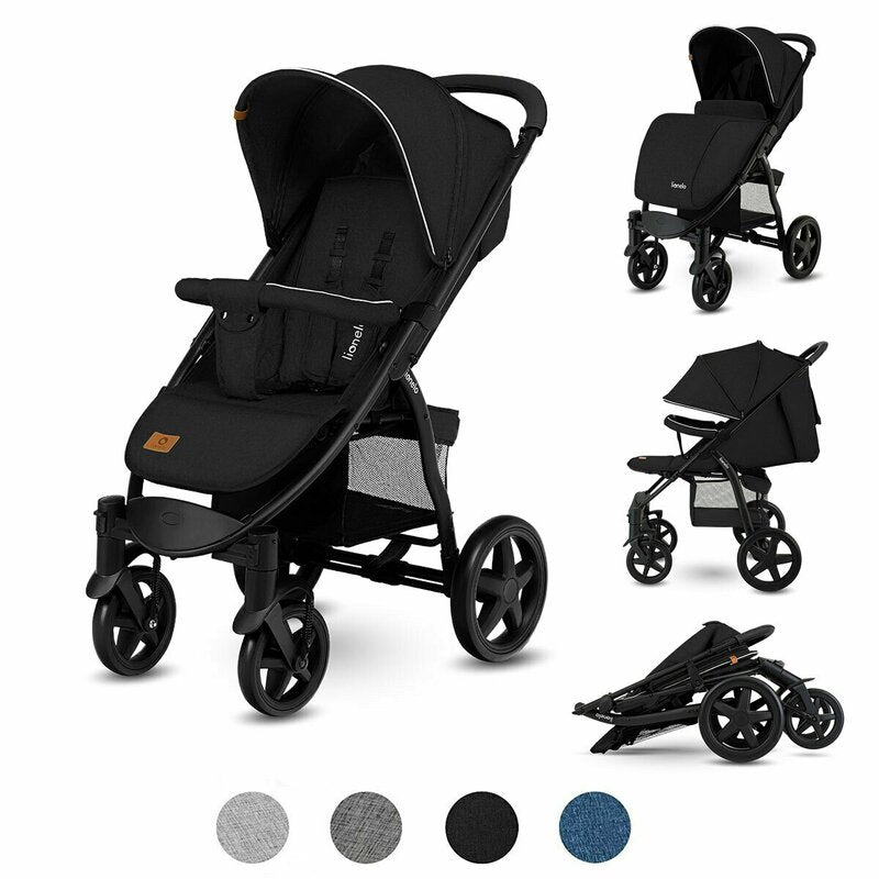 Carucior sport, Lionelo, Annet Plus, De la nastere, Cu accesorii si capotina XXL reglabila, 0 - 22 Kg, Conform cu standardele europene de securitate EN1888-1 si EN1888-2, Negru - gogobaby.ro