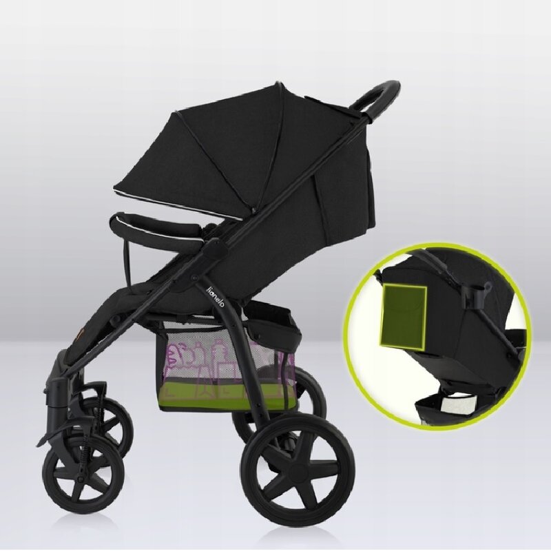Carucior sport, Lionelo, Annet Plus, De la nastere, Cu accesorii si capotina XXL reglabila, 0 - 22 Kg, Conform cu standardele europene de securitate EN1888-1 si EN1888-2, Negru - gogobaby.ro