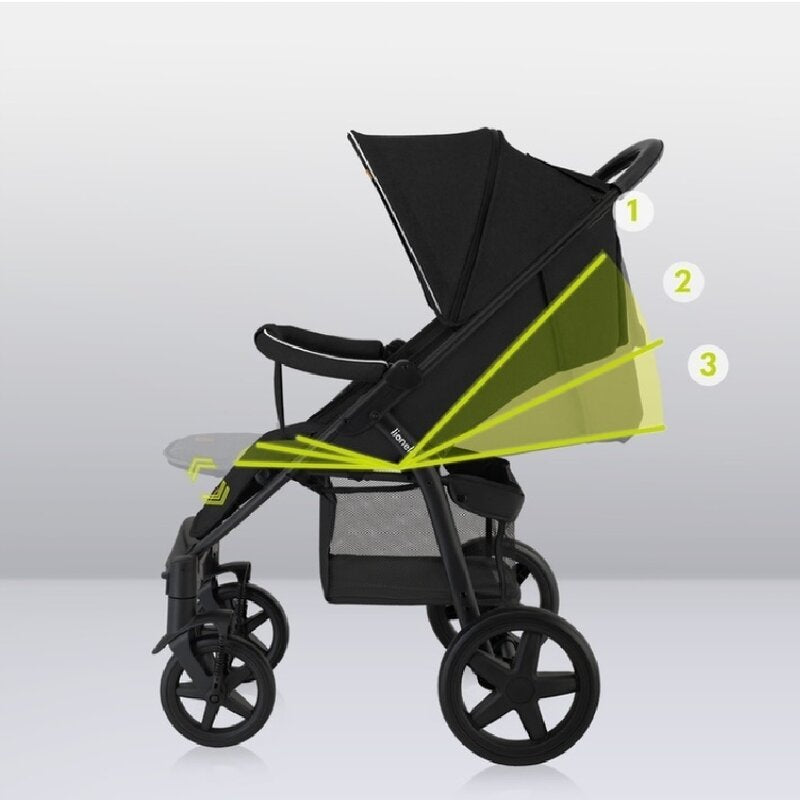 Carucior sport, Lionelo, Annet Plus, De la nastere, Cu accesorii si capotina XXL reglabila, 0 - 22 Kg, Conform cu standardele europene de securitate EN1888-1 si EN1888-2, Negru - gogobaby.ro