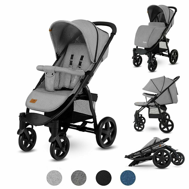 Carucior sport, Lionelo, Annet Plus, De la nastere, Cu accesorii si capotina XXL reglabila, 0 - 22 Kg, Conform cu standardele europene de securitate EN1888-1 si EN1888-2, Gri - gogobaby.ro