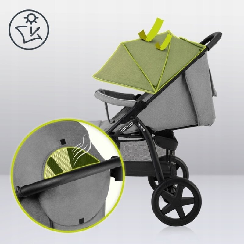 Carucior sport, Lionelo, Annet Plus, De la nastere, Cu accesorii si capotina XXL reglabila, 0 - 22 Kg, Conform cu standardele europene de securitate EN1888-1 si EN1888-2, Gri - gogobaby.ro