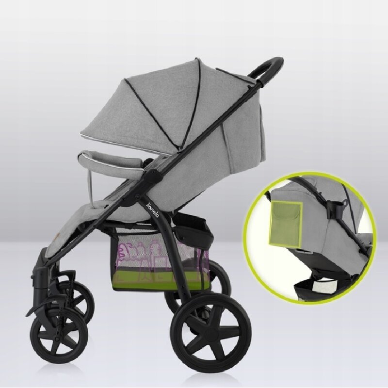 Carucior sport, Lionelo, Annet Plus, De la nastere, Cu accesorii si capotina XXL reglabila, 0 - 22 Kg, Conform cu standardele europene de securitate EN1888-1 si EN1888-2, Gri - gogobaby.ro