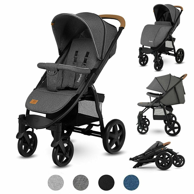 Carucior sport, Lionelo, Annet Plus, De la nastere, Cu accesorii si capotina XXL reglabila, 0 - 22 Kg, Conform cu standardele europene de securitate EN1888-1 si EN1888-2, Gri Caramel - gogobaby.ro