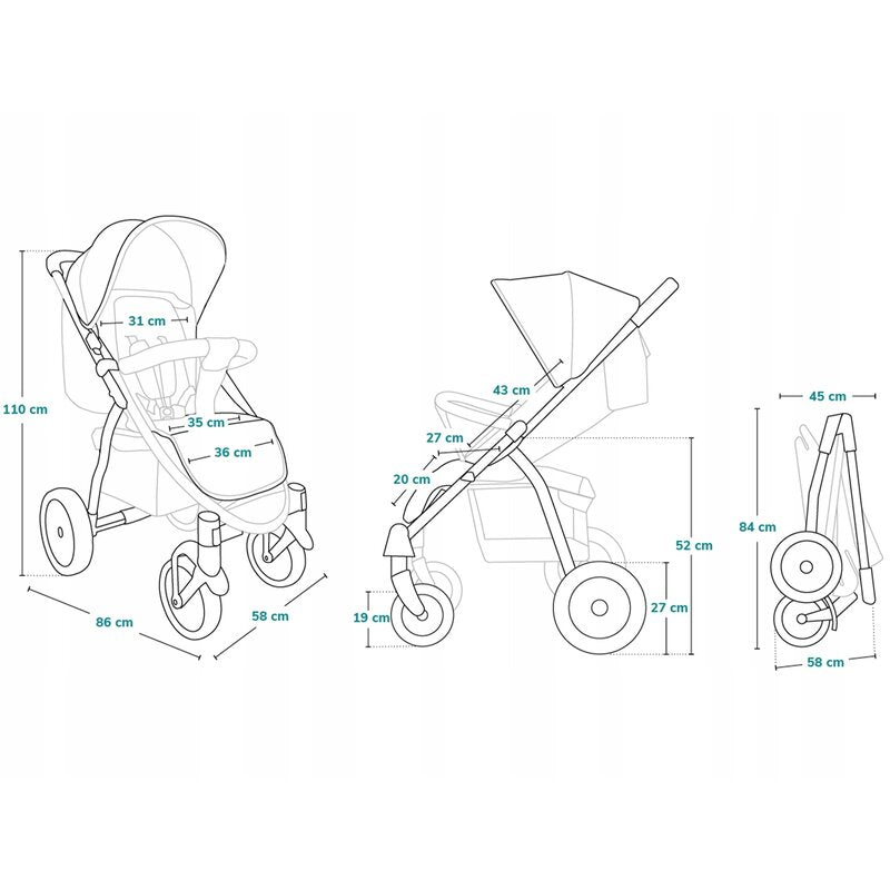 Carucior sport, Lionelo, Annet Tour, De la nastere, Cu capotina impermeabila, Cu filtru UPF 50+, Cu maner reglabil, Plasa de tantari, Suport biberon, Saculet pentru picioare, Pana la 22 kg, Cu certificare TUV, Negru - gogobaby.ro