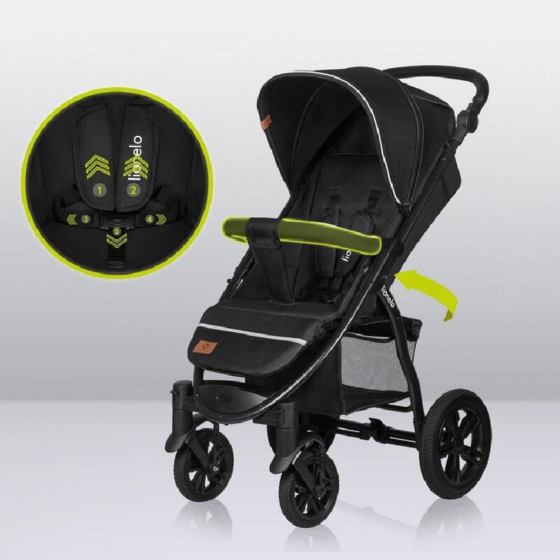 Carucior sport, Lionelo, Annet Tour, De la nastere, Cu capotina impermeabila, Cu filtru UPF 50+, Cu maner reglabil, Plasa de tantari, Suport biberon, Saculet pentru picioare, Pana la 22 kg, Cu certificare TUV, Negru - gogobaby.ro