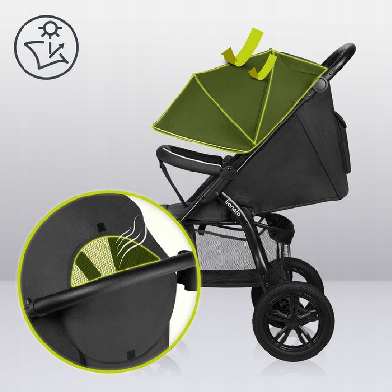 Carucior sport, Lionelo, Annet Tour, De la nastere, Cu capotina impermeabila, Cu filtru UPF 50+, Cu maner reglabil, Plasa de tantari, Suport biberon, Saculet pentru picioare, Pana la 22 kg, Cu certificare TUV, Negru - gogobaby.ro