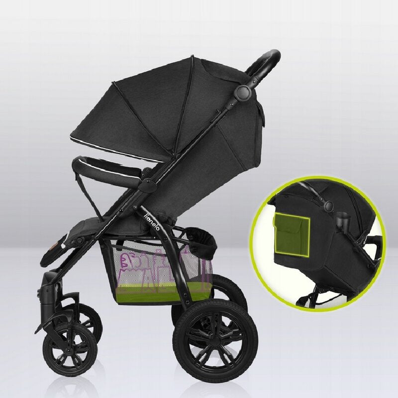 Carucior sport, Lionelo, Annet Tour, De la nastere, Cu capotina impermeabila, Cu filtru UPF 50+, Cu maner reglabil, Plasa de tantari, Suport biberon, Saculet pentru picioare, Pana la 22 kg, Cu certificare TUV, Negru - gogobaby.ro