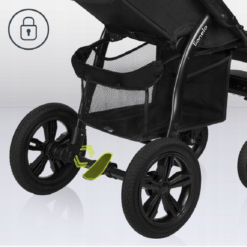Carucior sport, Lionelo, Annet Tour, De la nastere, Cu capotina impermeabila, Cu filtru UPF 50+, Cu maner reglabil, Plasa de tantari, Suport biberon, Saculet pentru picioare, Pana la 22 kg, Cu certificare TUV, Negru - gogobaby.ro