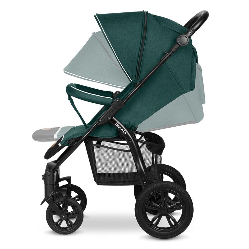 Carucior sport, Lionelo, Annet Tour, De la nastere, Cu capotina impermeabila, Cu filtru UPF 50+, Cu maner reglabil, Plasa de tantari, Suport biberon, Saculet pentru picioare, Pana la 22 kg, Cu certificare TUV, Verde - gogobaby.ro