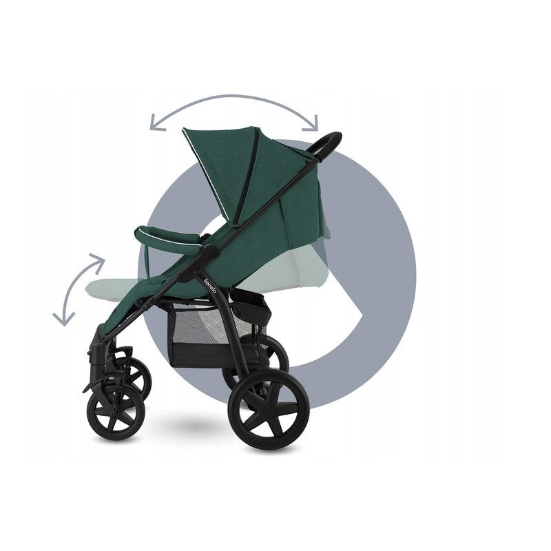 Carucior sport, Lionelo, Annet Tour, De la nastere, Cu capotina impermeabila, Cu filtru UPF 50+, Cu maner reglabil, Plasa de tantari, Suport biberon, Saculet pentru picioare, Pana la 22 kg, Cu certificare TUV, Verde - gogobaby.ro