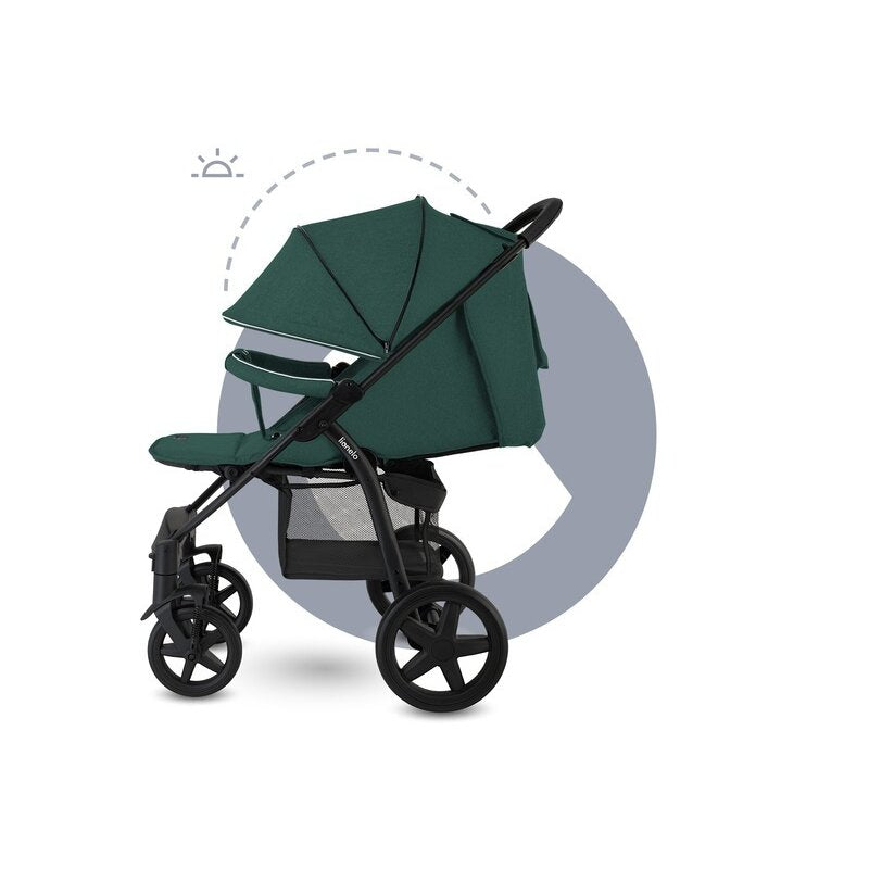 Carucior sport, Lionelo, Annet Tour, De la nastere, Cu capotina impermeabila, Cu filtru UPF 50+, Cu maner reglabil, Plasa de tantari, Suport biberon, Saculet pentru picioare, Pana la 22 kg, Cu certificare TUV, Verde - gogobaby.ro