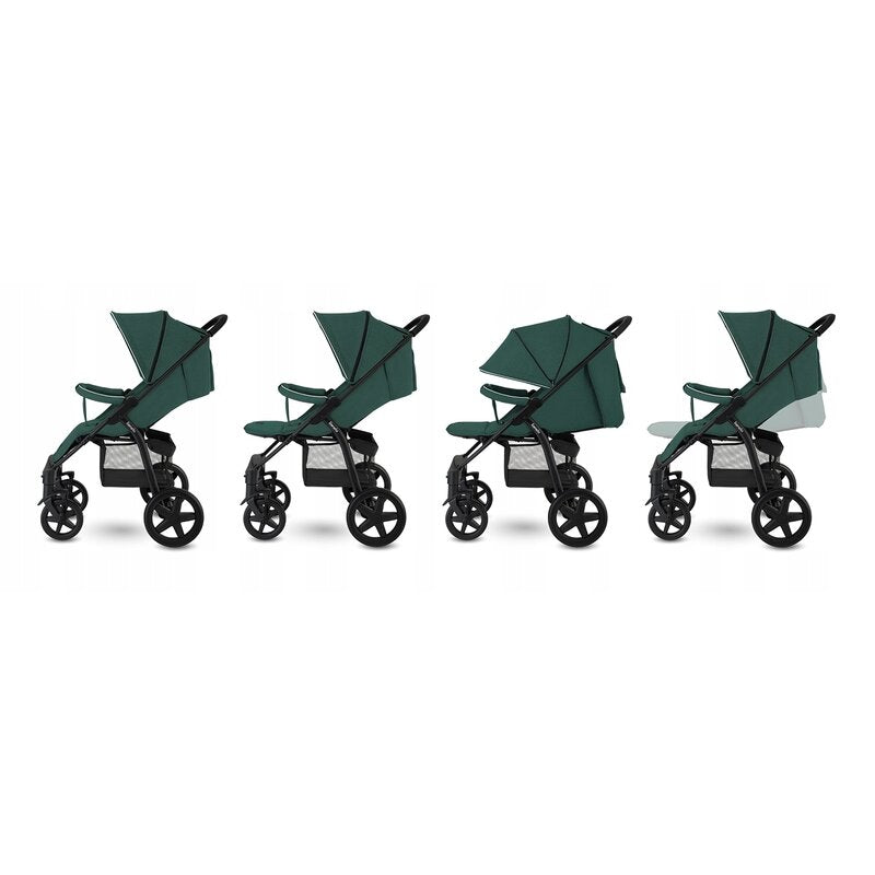 Carucior sport, Lionelo, Annet Tour, De la nastere, Cu capotina impermeabila, Cu filtru UPF 50+, Cu maner reglabil, Plasa de tantari, Suport biberon, Saculet pentru picioare, Pana la 22 kg, Cu certificare TUV, Verde - gogobaby.ro
