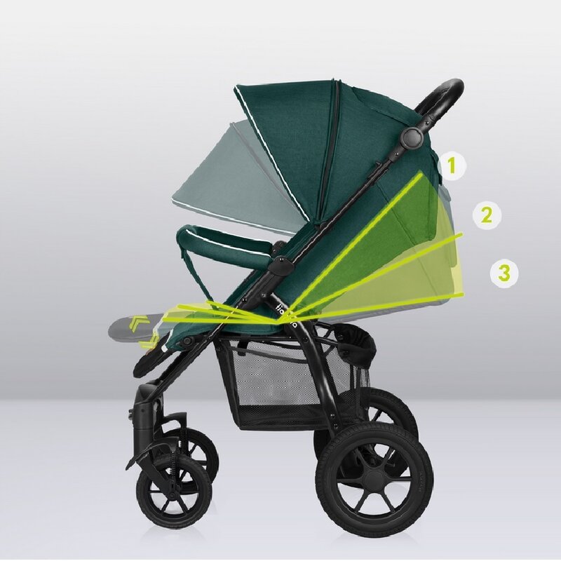 Carucior sport, Lionelo, Annet Tour, De la nastere, Cu capotina impermeabila, Cu filtru UPF 50+, Cu maner reglabil, Plasa de tantari, Suport biberon, Saculet pentru picioare, Pana la 22 kg, Cu certificare TUV, Verde - gogobaby.ro