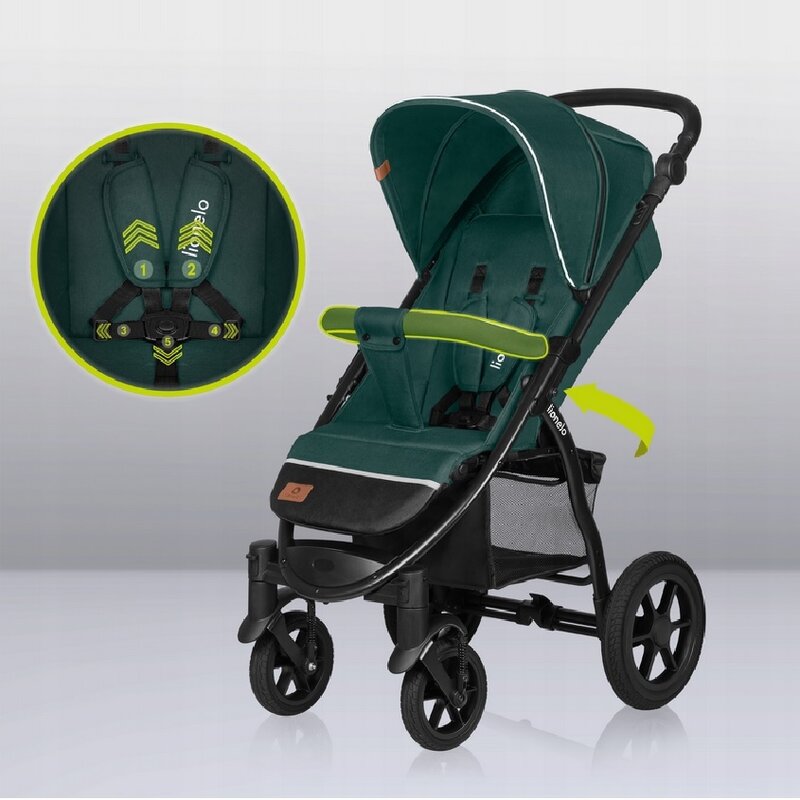Carucior sport, Lionelo, Annet Tour, De la nastere, Cu capotina impermeabila, Cu filtru UPF 50+, Cu maner reglabil, Plasa de tantari, Suport biberon, Saculet pentru picioare, Pana la 22 kg, Cu certificare TUV, Verde - gogobaby.ro