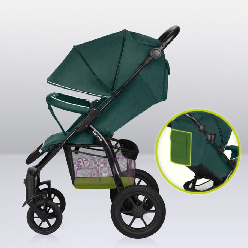 Carucior sport, Lionelo, Annet Tour, De la nastere, Cu capotina impermeabila, Cu filtru UPF 50+, Cu maner reglabil, Plasa de tantari, Suport biberon, Saculet pentru picioare, Pana la 22 kg, Cu certificare TUV, Verde - gogobaby.ro