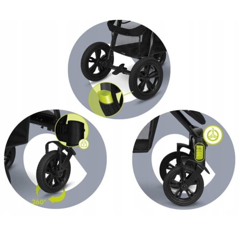 Carucior sport, Lionelo, Annet Tour, De la nastere, Cu capotina impermeabila, Cu filtru UPF 50+, Cu maner reglabil, Plasa de tantari, Suport biberon, Saculet pentru picioare, Pana la 22 kg, Cu certificare TUV, Verde - gogobaby.ro