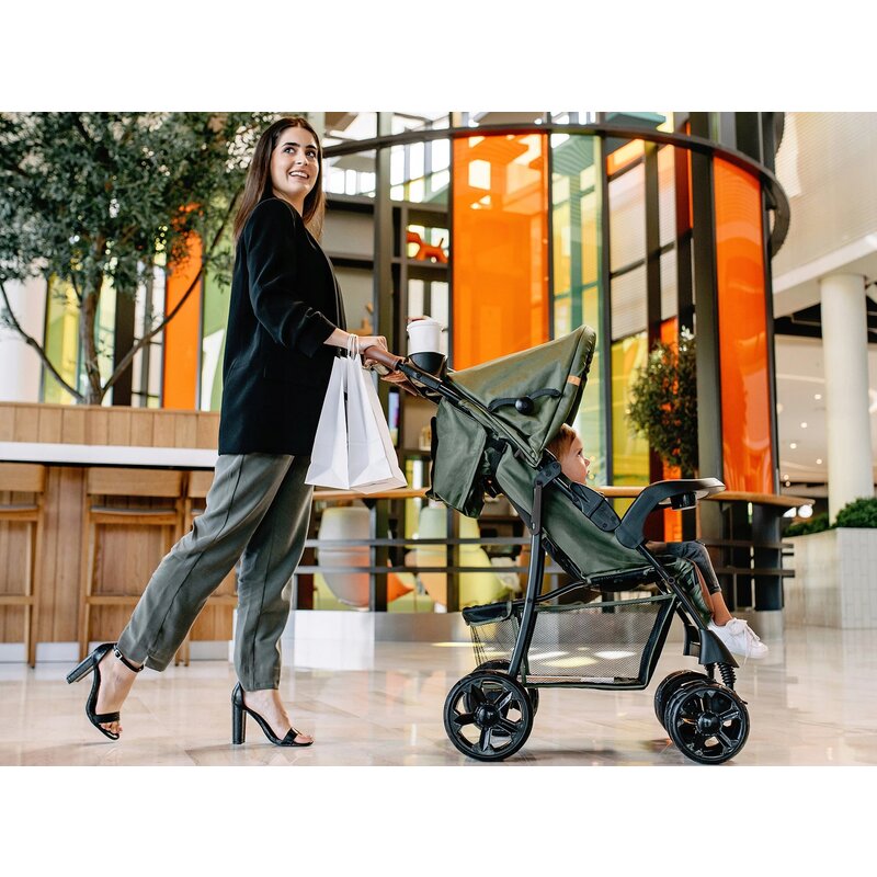 Carucior sport, Lionelo, Emma Plus, Cu tavita, 2 Suporturi pentru pahar, Geanta accesorii, Conform cu standardul european de securitate EN1888-1, Forest Green - gogobaby.ro