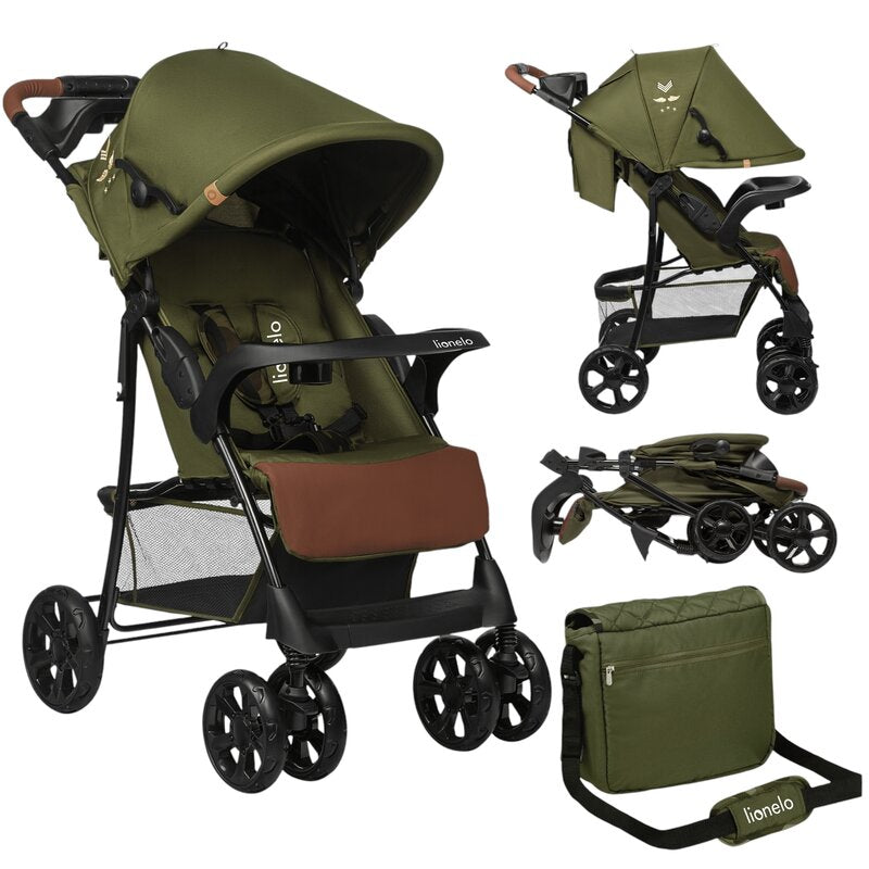 Carucior sport, Lionelo, Emma Plus, Cu tavita, 2 Suporturi pentru pahar, Geanta accesorii, Conform cu standardul european de securitate EN1888-1, Forest Green - gogobaby.ro