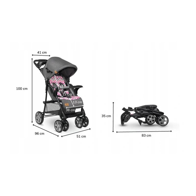 Carucior sport, Lionelo, Emma Plus, Cu tavita, 2 Suporturi pentru pahar, Geanta accesorii, Conform cu standardul european de securitate EN1888-1, Pink Scandi - gogobaby.ro