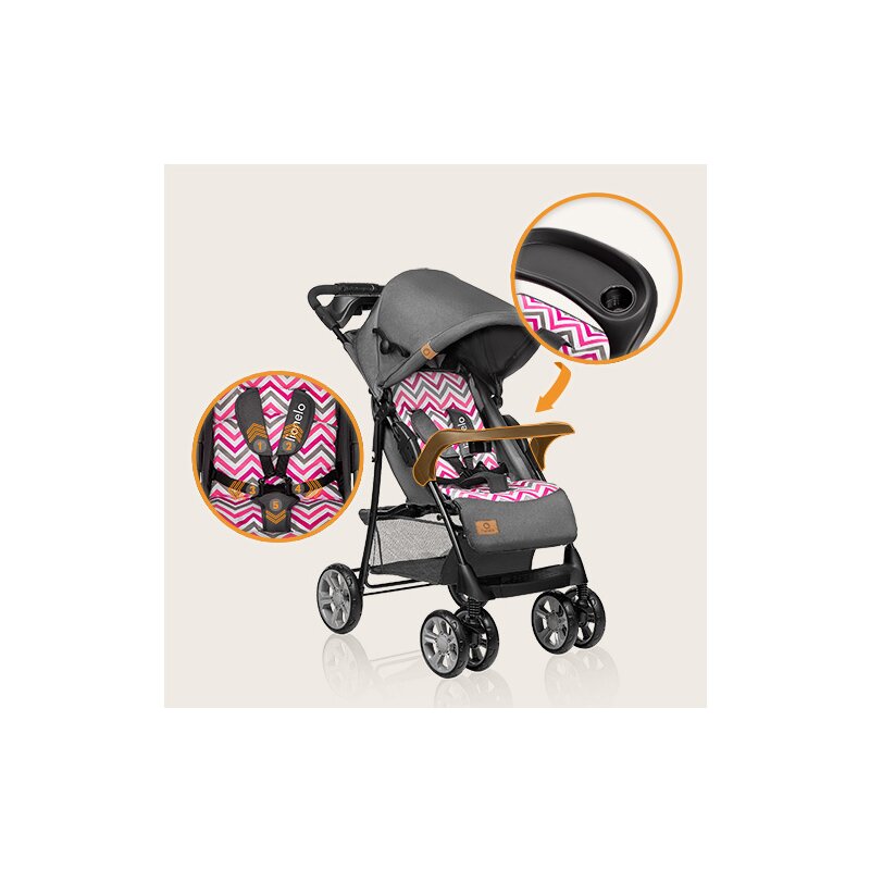 Carucior sport, Lionelo, Emma Plus, Cu tavita, 2 Suporturi pentru pahar, Geanta accesorii, Conform cu standardul european de securitate EN1888-1, Pink Scandi - gogobaby.ro