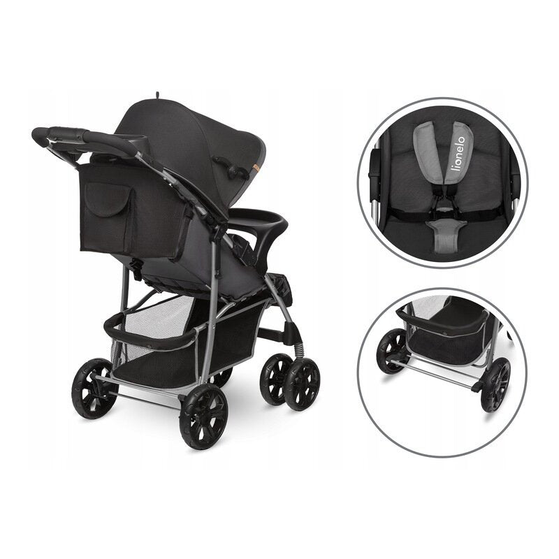 Carucior sport, Lionelo, Emma Plus, Cu tavita, 2 Suporturi pentru pahar, Geanta accesorii, Conform cu standardul european de securitate EN1888-1, Stone - gogobaby.ro