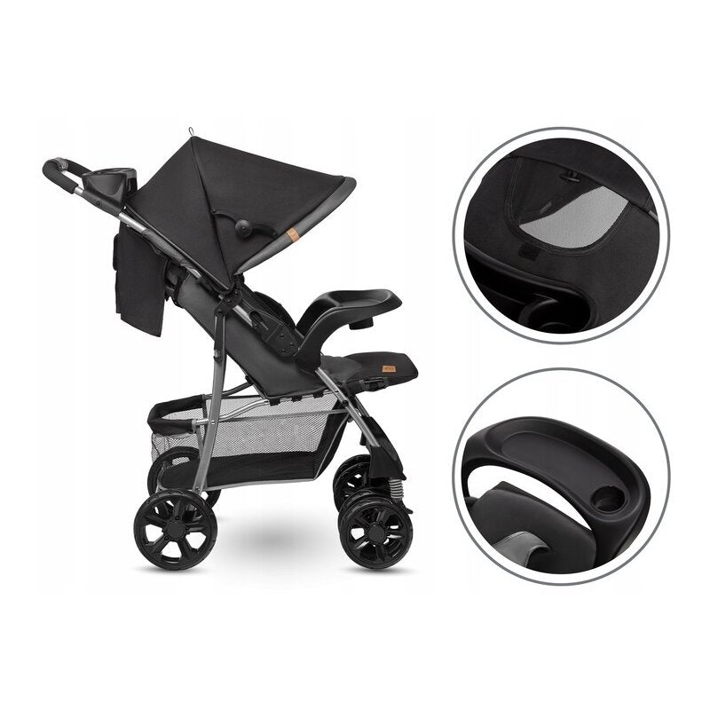 Carucior sport, Lionelo, Emma Plus, Cu tavita, 2 Suporturi pentru pahar, Geanta accesorii, Conform cu standardul european de securitate EN1888-1, Stone - gogobaby.ro