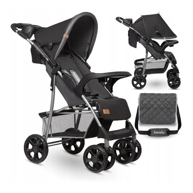 Carucior sport, Lionelo, Emma Plus, Cu tavita, 2 Suporturi pentru pahar, Geanta accesorii, Conform cu standardul european de securitate EN1888-1, Stone - gogobaby.ro