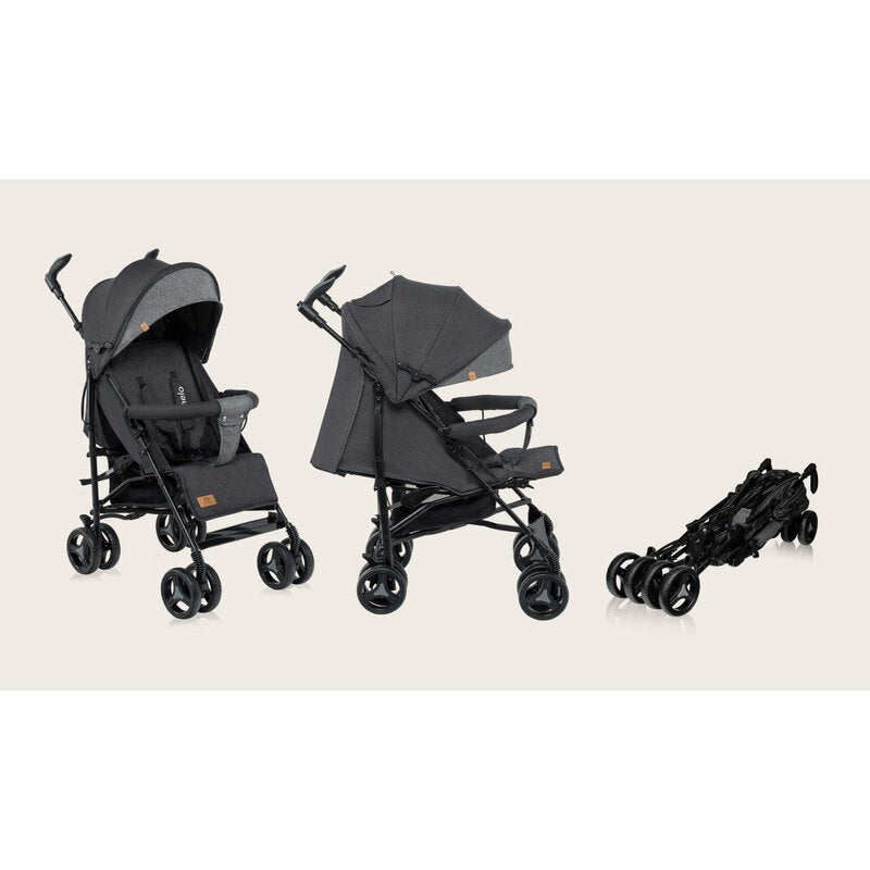 Carucior sport compact, Lionelo, Irma, Spatar reglabil in 4 pozitii, Suport picioare reglabil, Manere rotative, Pliere tip umbrela, 6- 36 luni, Pana la 15 kg, Conform cu EN1888-1:2018, Gri/Negru